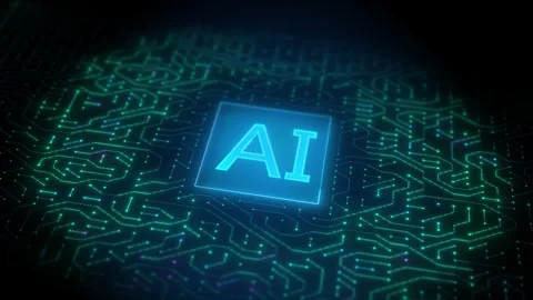 Futuristic High-Tech Visualization: CPU Processor Microchip Initiates AI Stock Footage 252592003