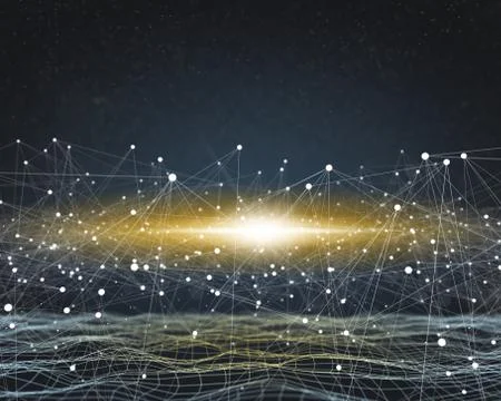 Futuristic hight technology background with dots and lines. 3D illustration Stock Illustration