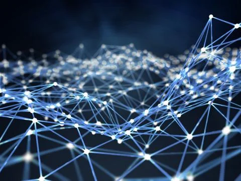 Futuristic hight technology background with dots and lines. 3D illustration. Иллюстрация