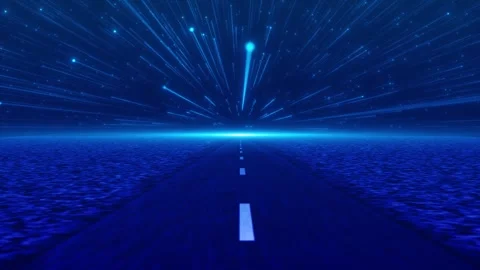 Futuristic highway light tunnel blue road perspective, glowing horizon, rapid pa Stock Footage 340565956