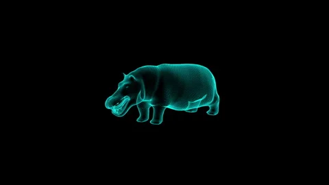 Futuristic Hippo 3D Wireframe in Neon Glow on Black Background 库存影片 342376332