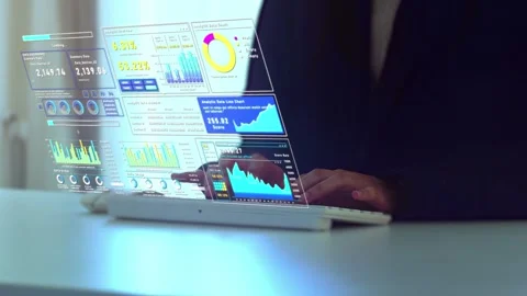 Futuristic Hologram Business Dashboard Data Analytics Interface Stock-Footage 335795070