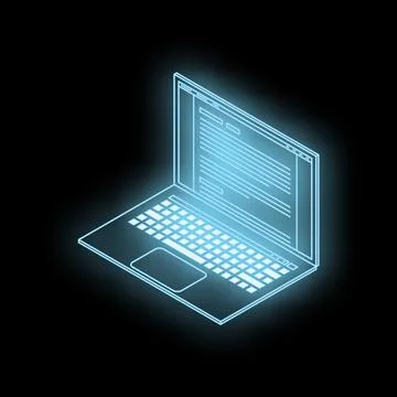 Futuristic hologram laptop showing code on black background Stock Illustration