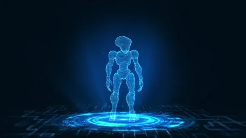 Futuristic Hologram of a Robotic Figure in a Tech Environment Stock Footage 339052984