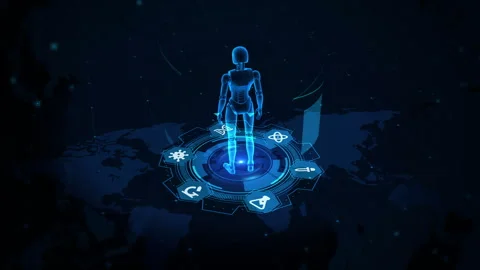 Futuristic Hologram Technology Global Interface with Virtual Human Avatar 库存影片 339138804