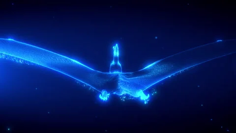 Futuristic Holographic 3D Rotating Pterodactyl Dinosaur Bird Reveal Animation Stock Footage 301830440