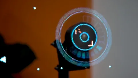 A futuristic holographic abstract digital interfac on a holographic fan Stock Footage 96226068