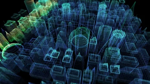 Futuristic Holographic Cyber City Vídeo Stock 112772425