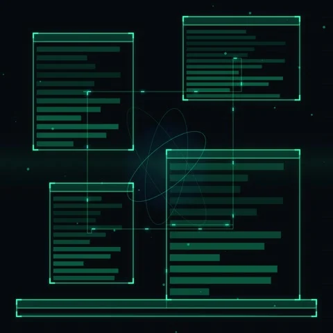 Futuristic Holographic Data Interface with Glowing Lines on Dark Background Stock Footage 347263592