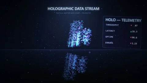 Futuristic holographic data stream interface with digital telemetry charts and Stock Footage 344775493