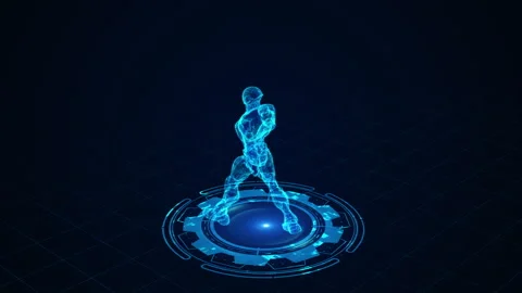 Futuristic Holographic Human in Blue Digital Space Technology Vision 스톡 동영상 339057142
