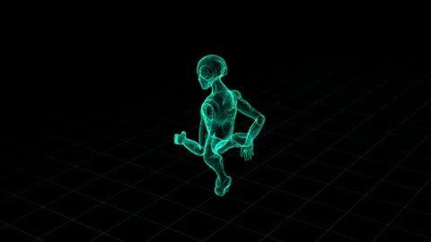 Futuristic Holographic Humanoid in Dynamic Running Motion on Grid Stock Footage 339058481