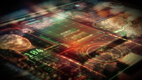 Futuristic holographic interface with artificial intelligence data processing Stock Footage 319292576