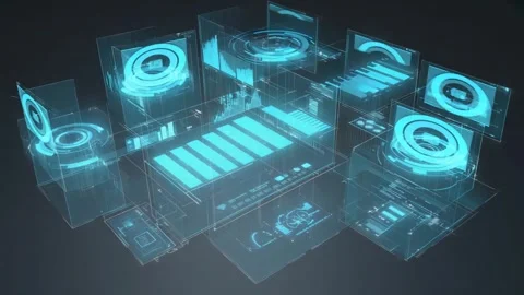 Futuristic holographic interface displaying complex data analytics and fina.. Stock Footage 321340575