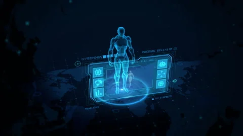 Futuristic Holographic Interface with Human Figure in Technological Environme Stock Footage 339133520