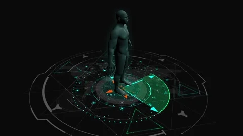 Futuristic Holographic Interface with Human Figure and Global Map Elements Vídeo Stock 341917919