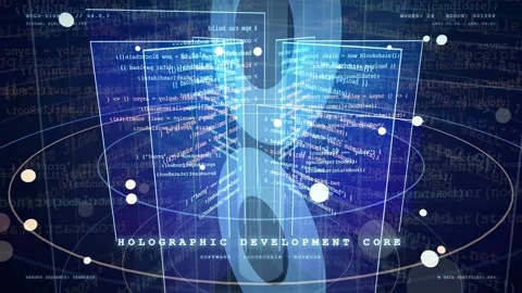 Futuristic holographic interface with scrolling computer code and digital data Stock-Footage 343162211
