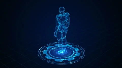 Futuristic Holographic Robot Designed in Virtual Reality Environment Stock Footage 339058082
