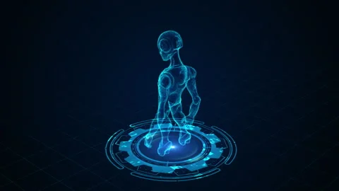 Futuristic Holographic Robot with Digital Aura on Dark Techy Background Stock Footage 339058533
