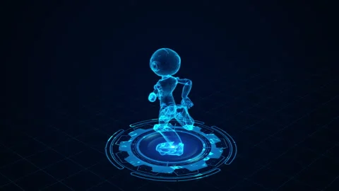 Futuristic Holographic Robot in Digital Environment: Sci-Fi Technology at I.. Stock Footage 339059118