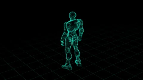 Futuristic Holographic Robot on Digital Grid in Virtual Reality Space Stock Footage 339055210