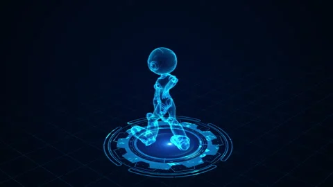 Futuristic Holographic Robot with Technology and Digital Grid Background Stock Footage 339059125