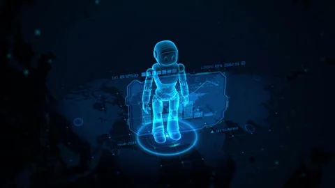Futuristic Holographic Robot on World Map Digital Interface Stock Footage 339137006