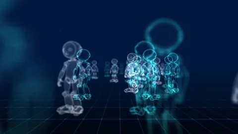 Futuristic Holographic Robots in Digital Virtual Grid Space Concept Visuali.. Vidéo 339059304