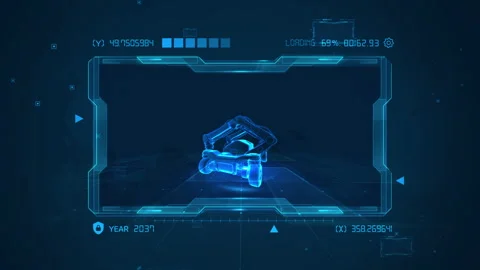 Futuristic Holographic Robots with High-tech Visualization Interface in Blu.. Stock Footage 339142312