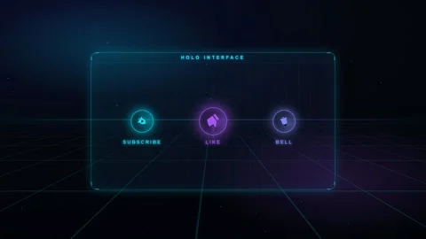 Futuristic Holographic User Interface with Animated Subscribe Like and Stock Footage 344774015