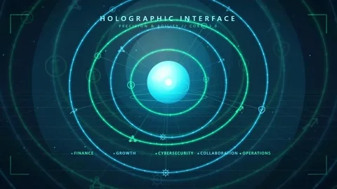 Futuristic Holographic User Interface with Glowing Blue Data Visualization and Vídeos de archivo 343157596