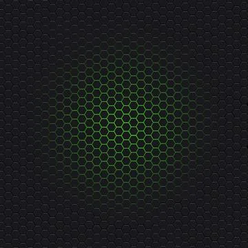 Futuristic honeycomb texture on black background with green glow light Stock Illustration