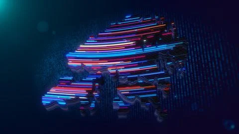 Futuristic Hong Kong Map with Glowing Neon Lines and Digital Grid Illustration