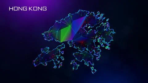 Futuristic Hong Kong Map Polygonal Connected Lines And Dots Network Wireframe  Stockillustratie