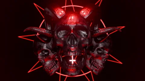 Futuristic Horror Skulls And Glowing Symbol 스톡 동영상 318436651