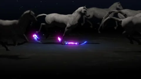 Futuristic Horses Running with Neon Light Streaks Stock Footage 333109448