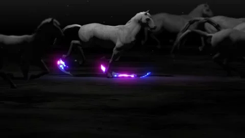 Futuristic Horses Running with Neon Light Flares Stock Footage 333200751
