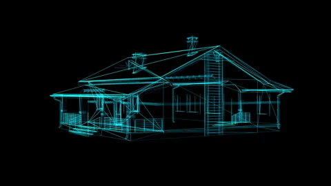 Futuristic House Blueprint Wireframe on Dark Background Showcasing Architec.. Stock Footage 344728247