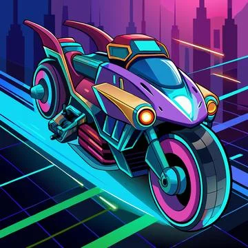 Futuristic Hover Bike with Neon Light Trails Stock-Illustration