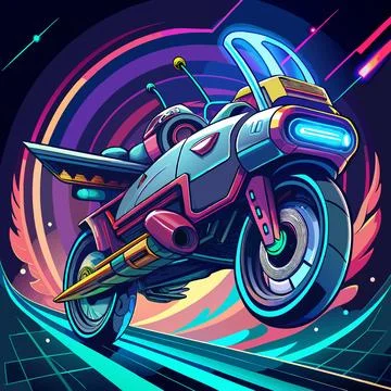 Futuristic Hover Bike with Neon Light Trails Stock Illustration