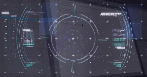 Futuristic HUD activating with rotating ring morphing, sweeping bars revealing Video stock 317119010