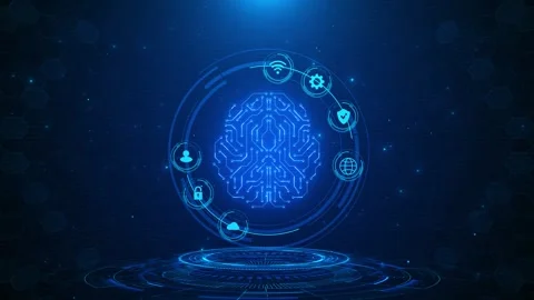Futuristic HUD Ai chatbot machine learning technology ai assistance circuit Stock Footage 312673664