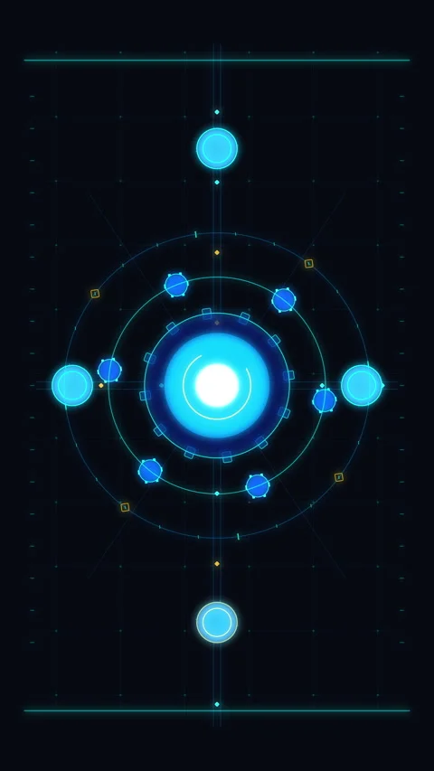 Futuristic hud animation with blue glowing circles and data grid pattern Stock Footage 346648704