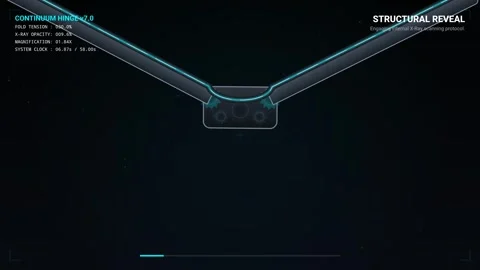 Futuristic HUD Animation Of Foldable Device Hinge Mechanism Inspection Stock Footage 340541357