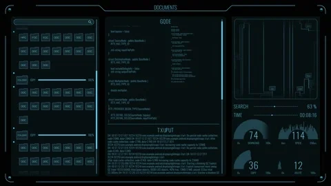 Futuristic HUD Animation of generic data with text area, UML diagram and Stock Footage 140916434