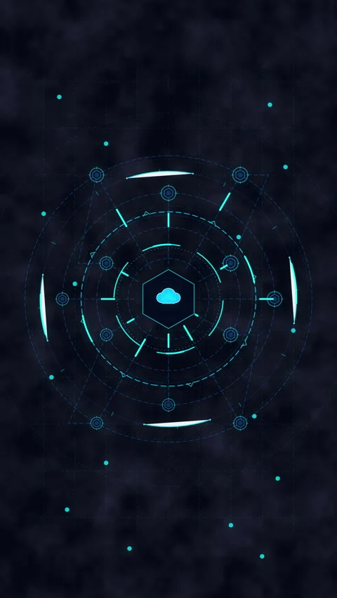 Futuristic hud circle interface, data scan radar, digital cloud network, te.. Stock Footage 348337212
