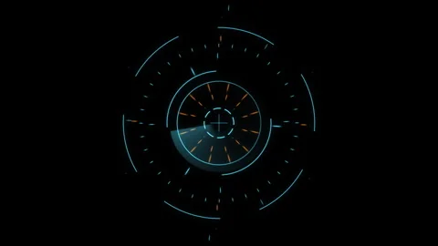 Futuristic HUD circle interface rotating on black, 4K overlay loop 库存影片 347110832