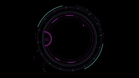 Futuristic hud circles rotating, computer generated ring on black background Video stock 284461482