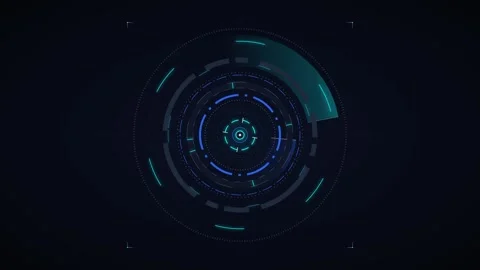 Futuristic hud circular interface animation with rotating digital data scan.. Видео 344851704