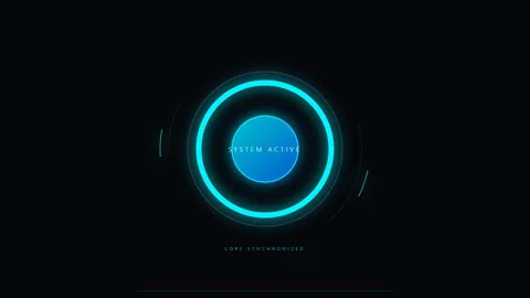 Futuristic HUD circular interface pulsing and rotating on dark background with Stock Footage 348702547